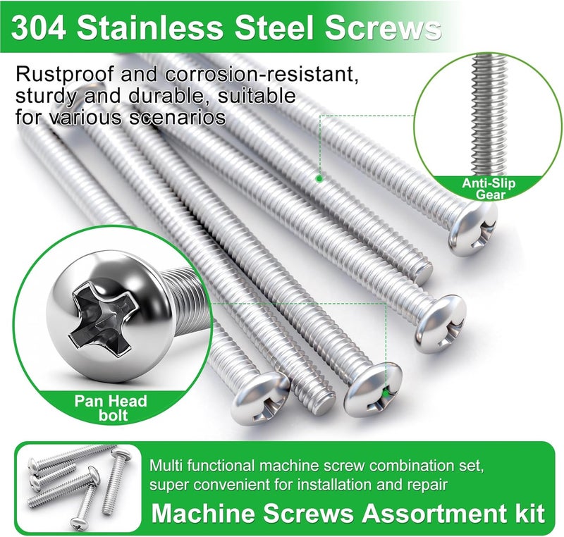 Twidec /Machine Screw Kit,304 Stainless Steel #6-32#8-32 Electrical Long Outlet Screws Phillips Pan Head Electricians Screws 102PCS 5/8 to 2 inch for Wall Plate Switch, Receptacles Mounting Screw - Image 4